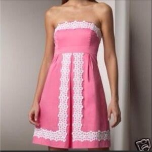 Lilly Pulitzer hibiscus pink Betsey dress Strapless Size 4